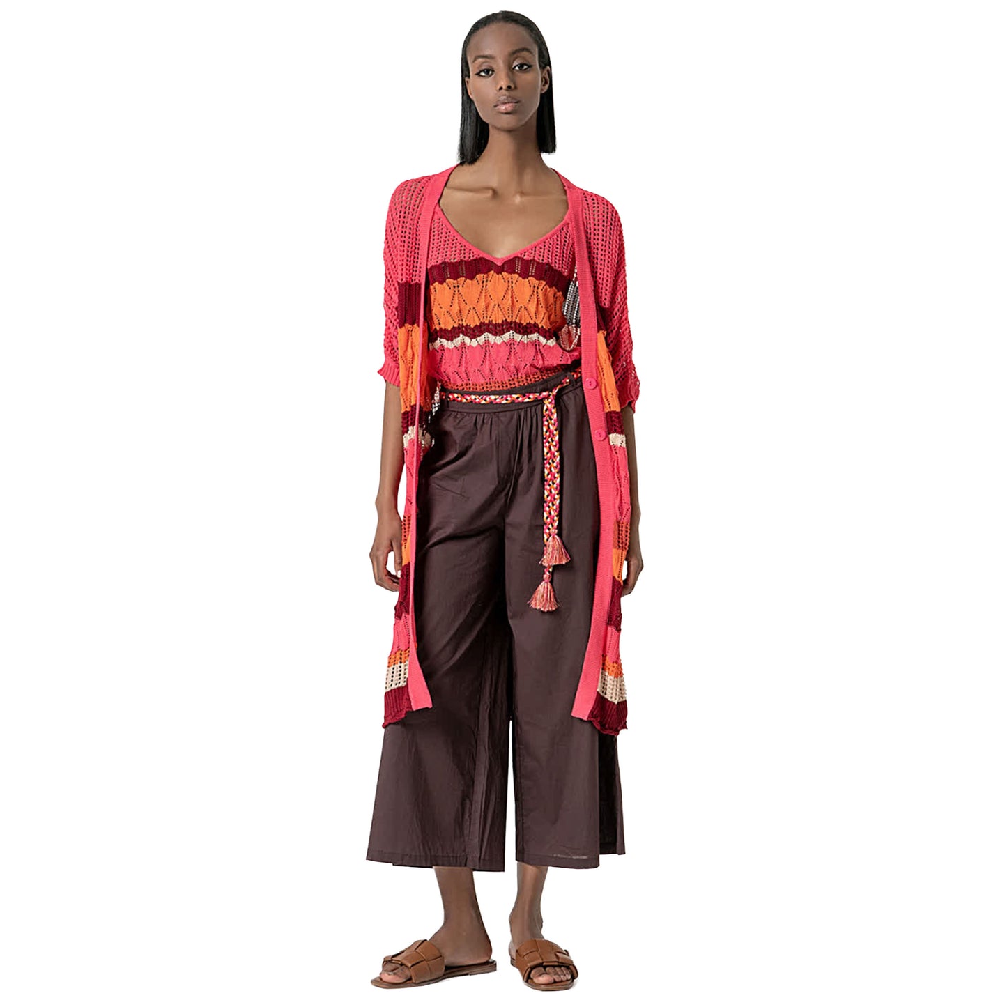 SURKANA - Cardigan lungo crochet con bottoni-SURKANA-VIALESCARPE