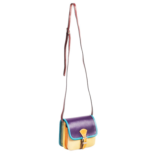 Borsa Mini Stile Tolfa a Soffietto Multicolor Viola in Cuoio