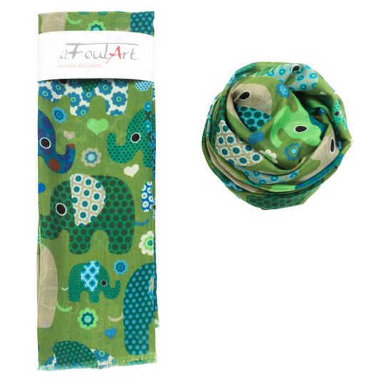 Scialle Foulard FoulART Cats UltraLight Elefanti Verdi
