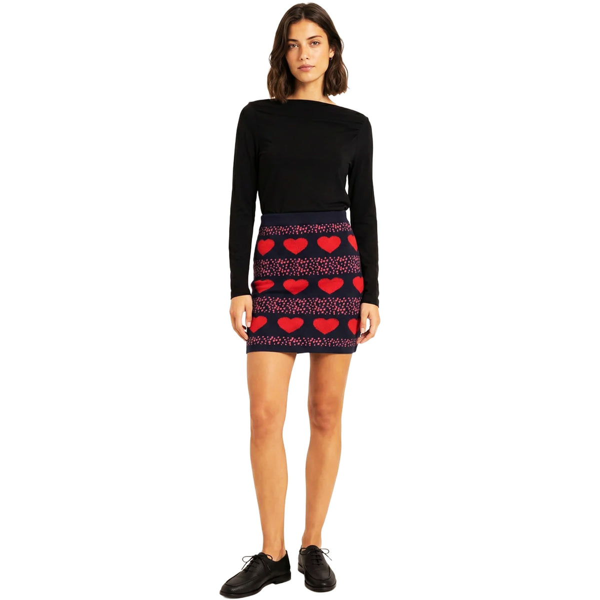 PEPALOVES Gonna Mini in Maglia Corazones Nera e Rossa