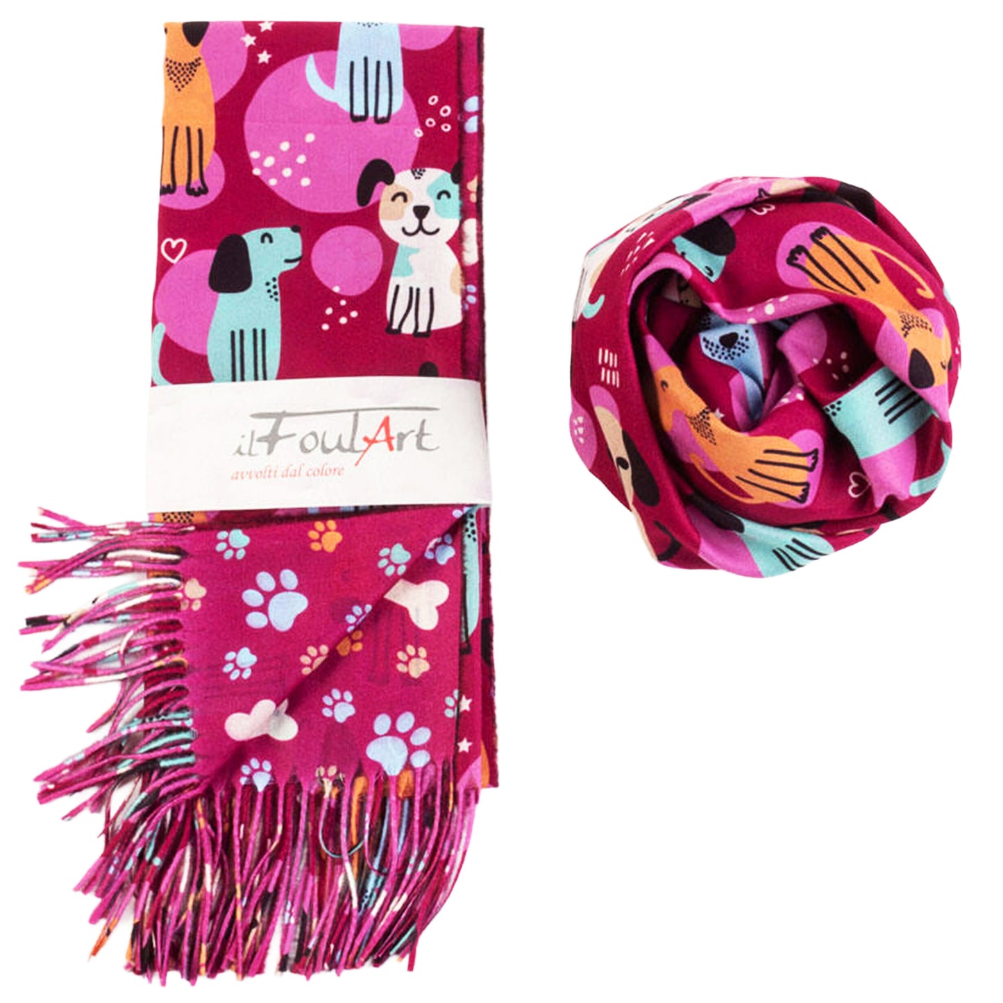 Scialle Stola Light Heat FoulART Double Cagnetti Bolle Fuxia