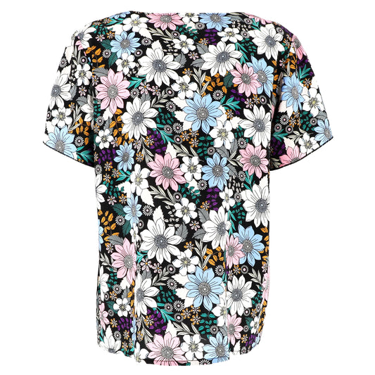 Blusa Donna KARAKORUM Penelope Nera Fantasia Floreale in Viscosa