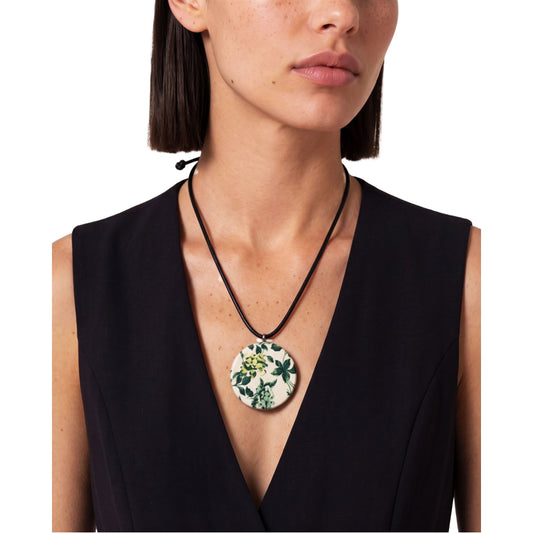 SURKANA Collana con Medaglione Floreale in Legno