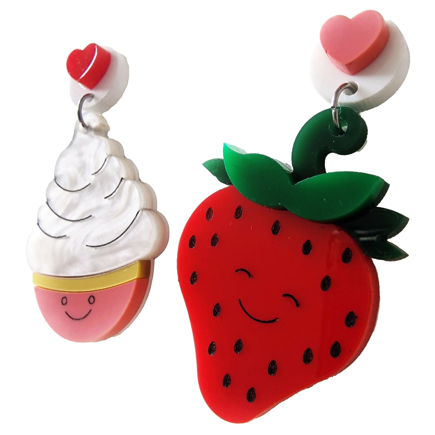 Orecchini pendenti asimmetrici Fragola e Panna-ARKYFLY-VIALESCARPE