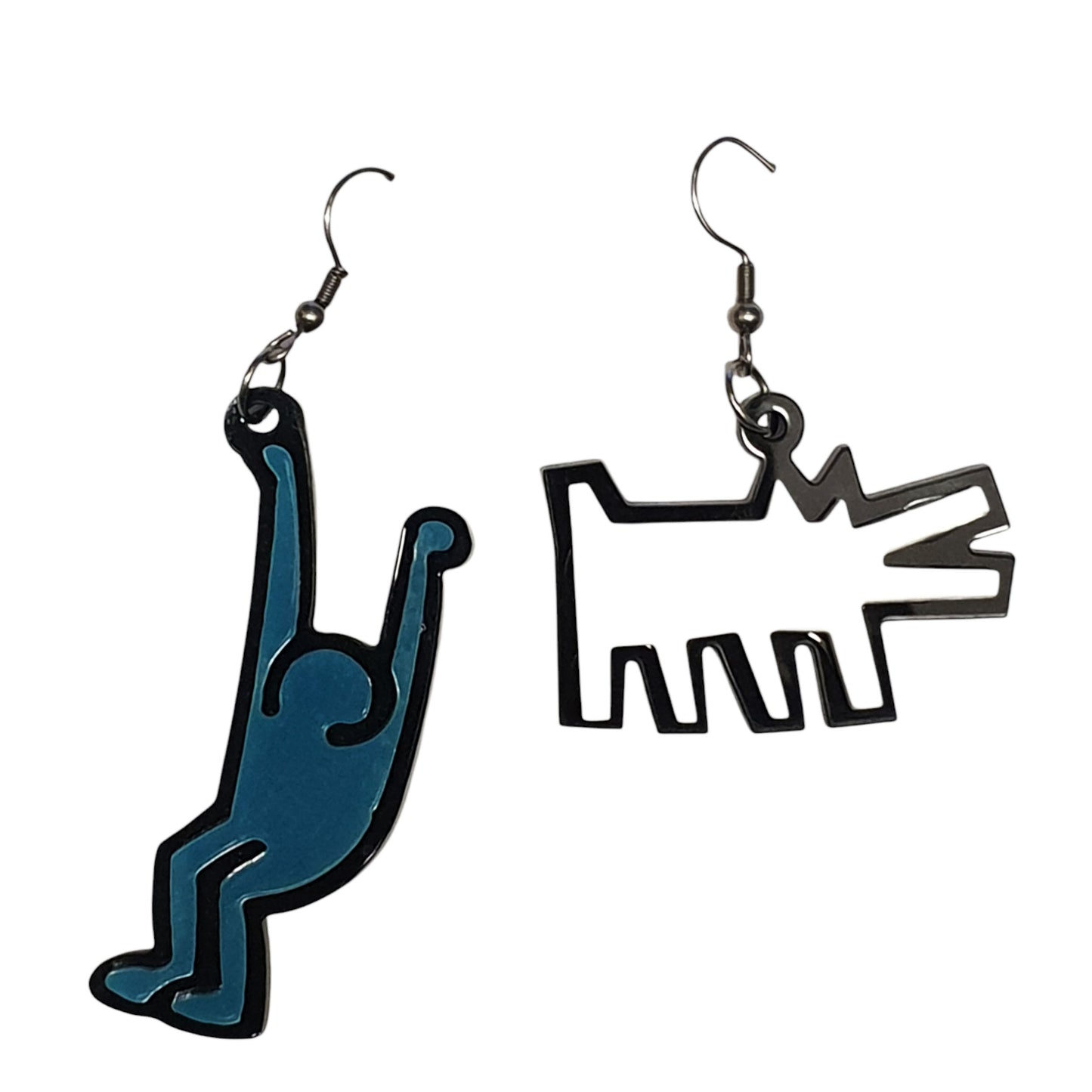 ARKY FLY Orecchini pendenti Haring - cane bianco, omino ott