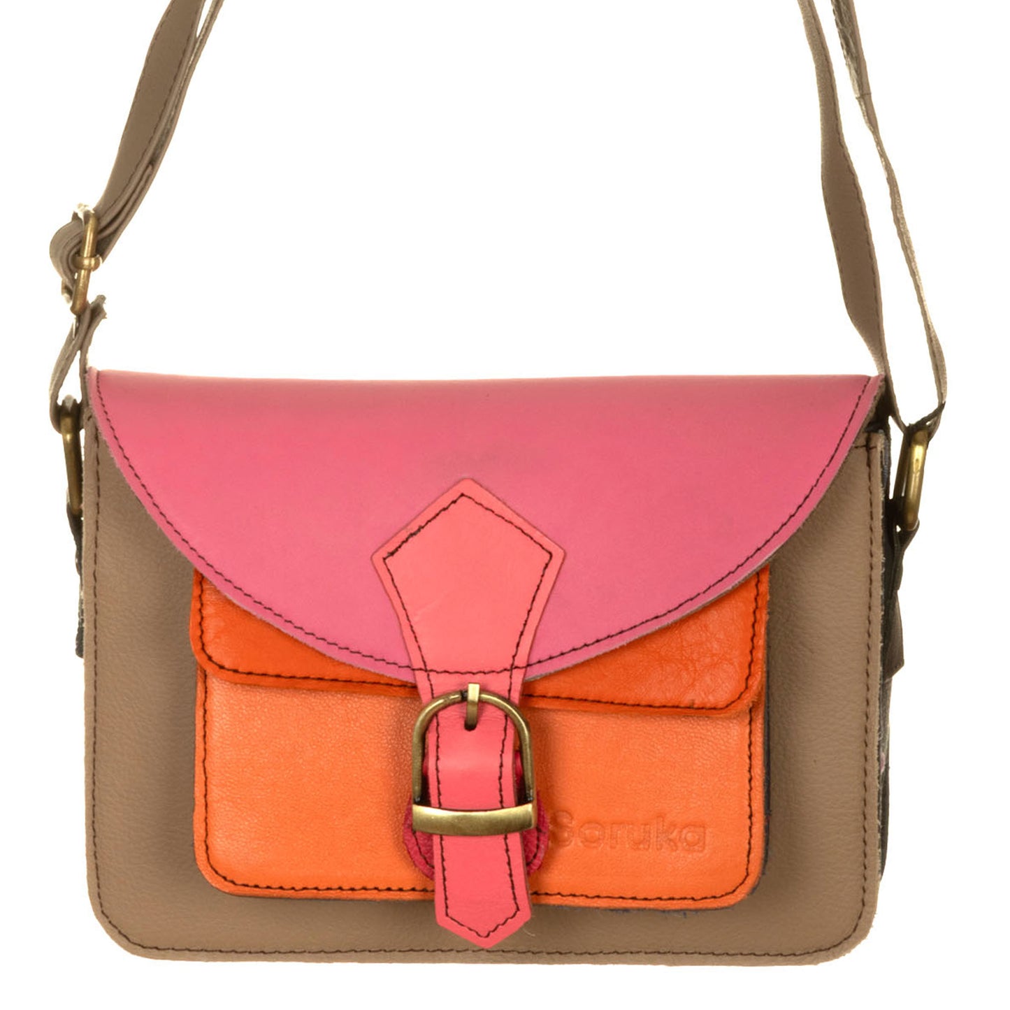 Borsa Leyna liscia basic Tortora Rosa e Rosso
