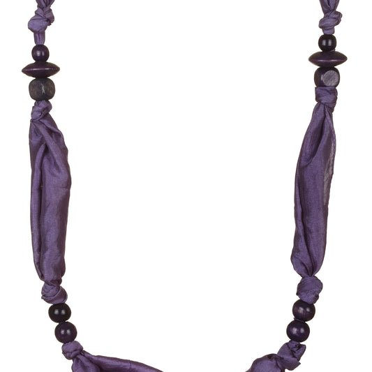 Collana seta riciclata puf con elementi legno