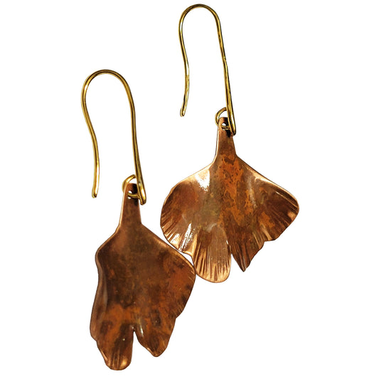 HOIKO Orecchini in rame e ottone foglia di Ginko 04