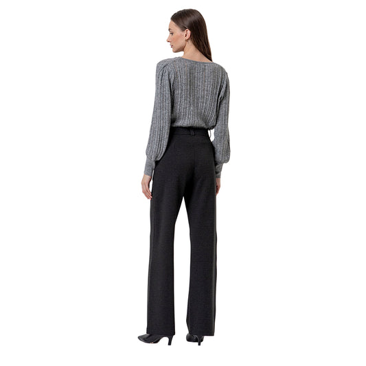 SURKANA Pantalone Dritto in Maglia con Risvolto Melange Scuro-SURKANA-VIALESCARPE