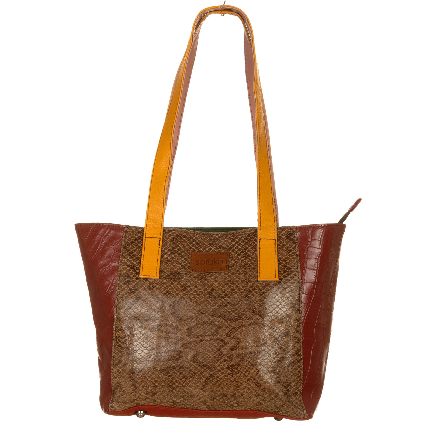 SORUKA Borsa BELLA stampata cocco-pitone Mattone, Nero, Roccia, Ocra