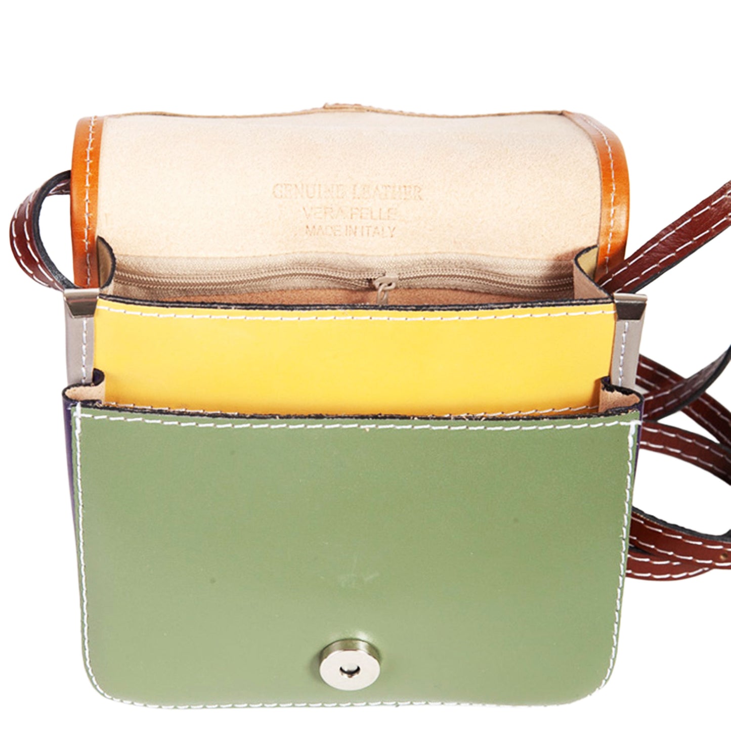 Borsa Mini Stile Tolfa a Soffietto Multicolor Oliva in Cuoio
