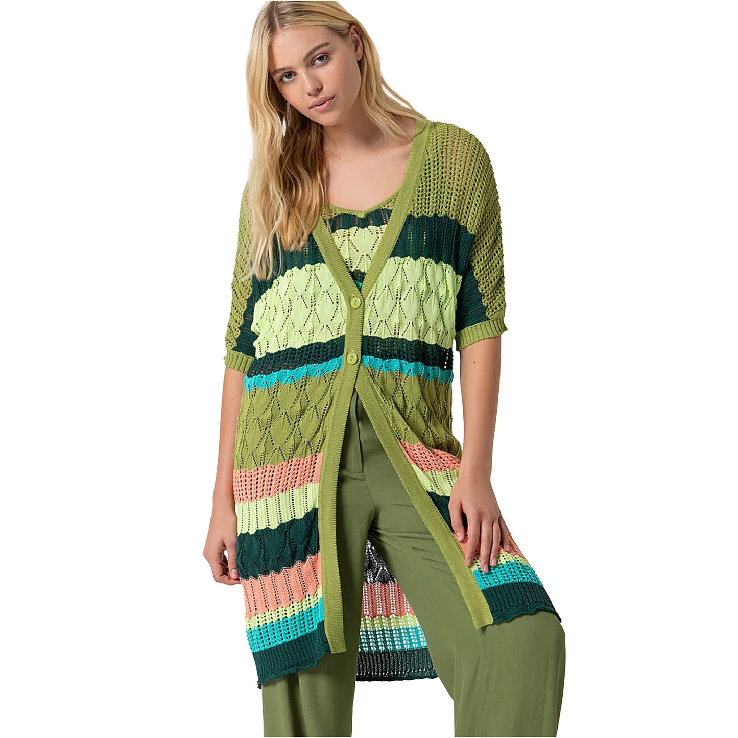 SURKANA - Cardigan lungo crochet con bottoni