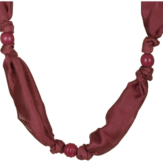 Collana seta riciclata puf con elementi legno
