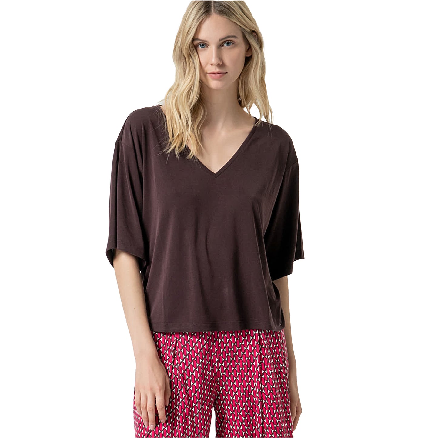 SURKANA - Maglietta elasticizzata ampia, scollo a V, manica raglan
