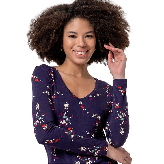 SURKANA T-shirt Scollo a V a Fiori Porpora