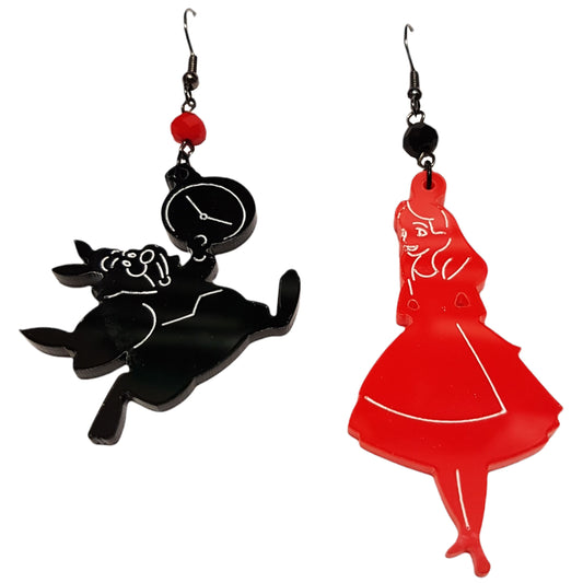 ARKY FLY Orecchini pend. mon Alice nero-rosso