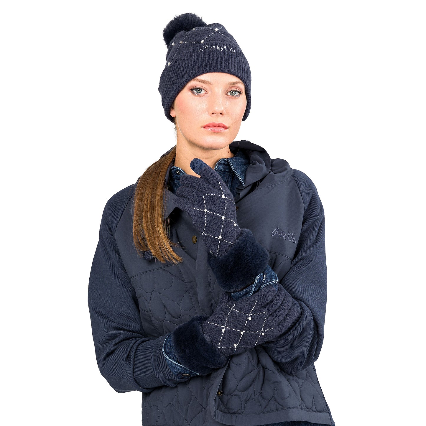 ANEKKE - Guanti in maglia blu con perline-ANEKKE-VIALESCARPE