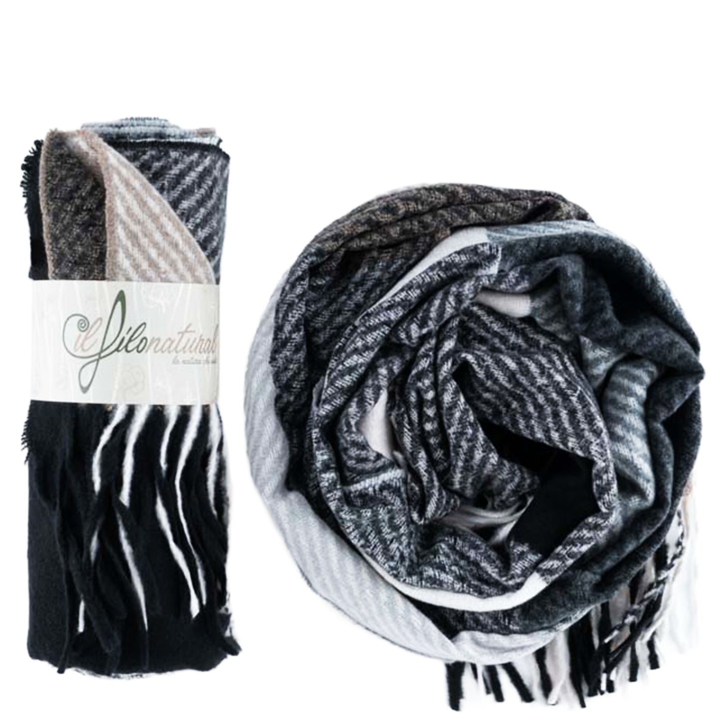 Scialle Stola IlFiloNatural Quadratoni a righe Grigio