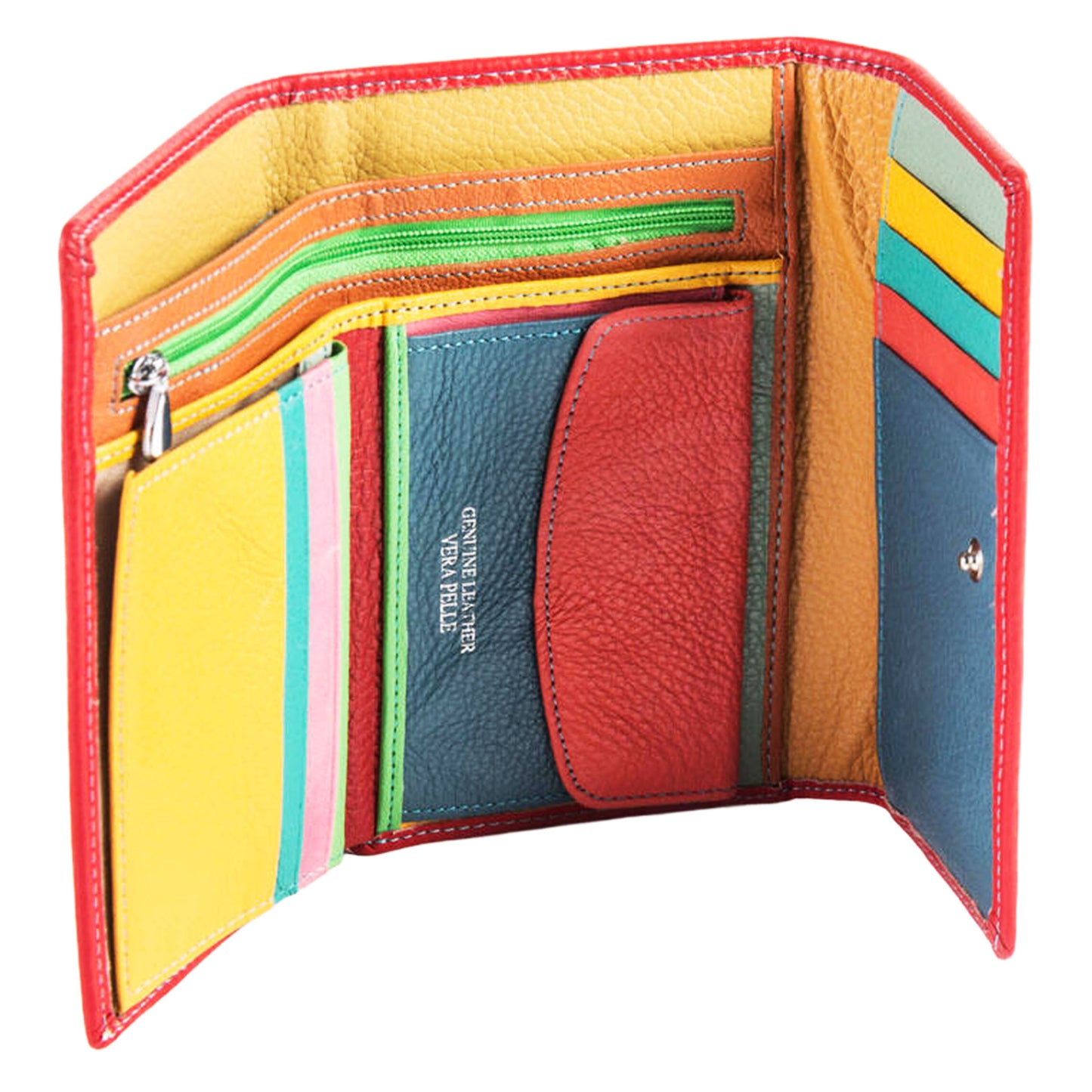 Portafoglio Medio Grande Reuse Multicolor Rosso in Pelle