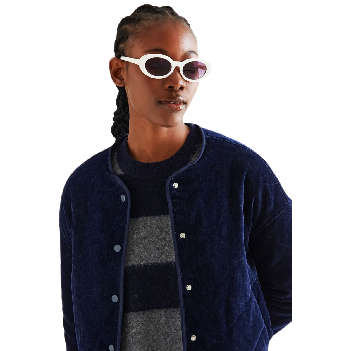 COMPAÑÍA FANTÁSTICA Maglione a righe blu navy e grigio in misto lana