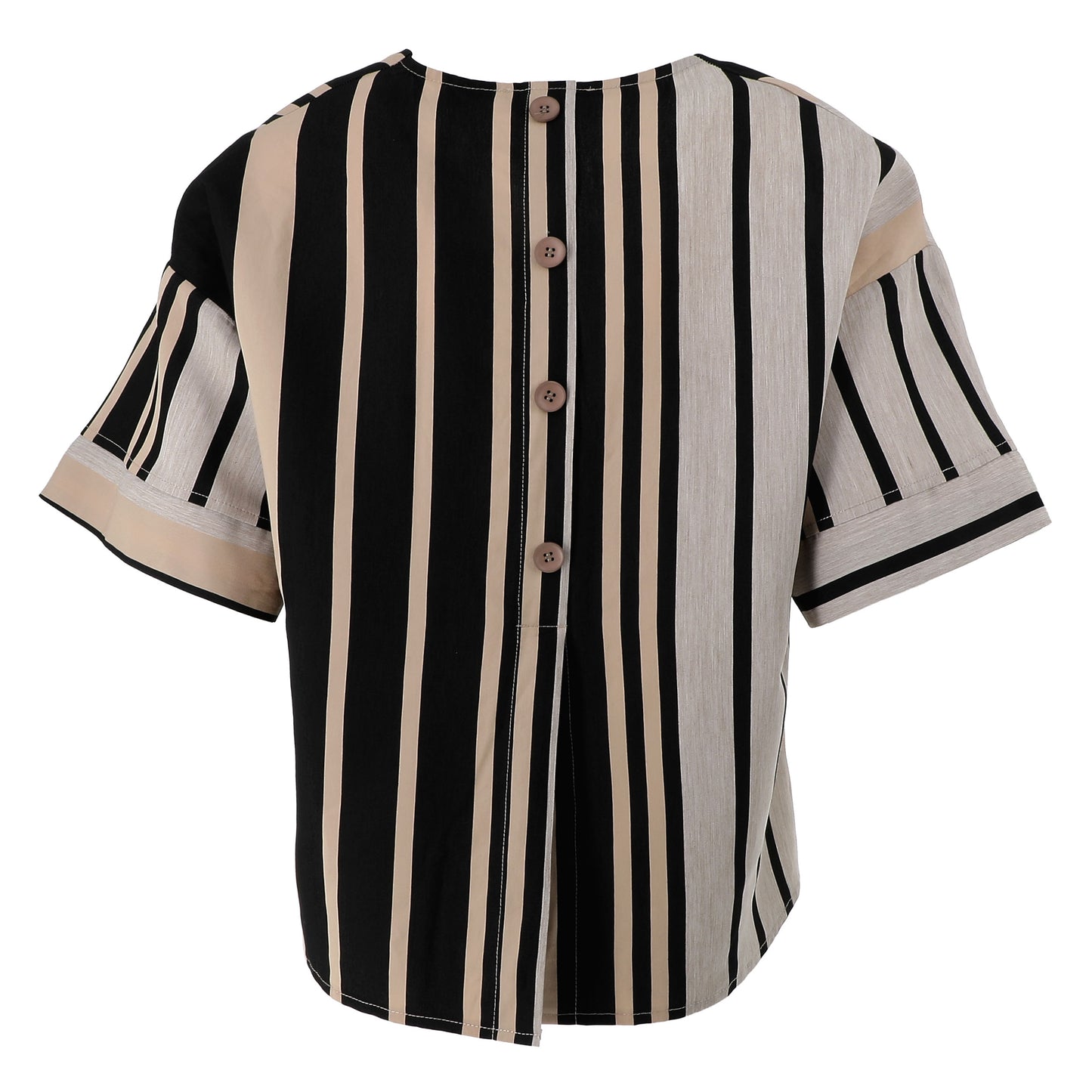 Top Donna KARAKORUM Sally a Righe Nero, Beige Sabbia e Avorio con Bottoni sulla Schiena