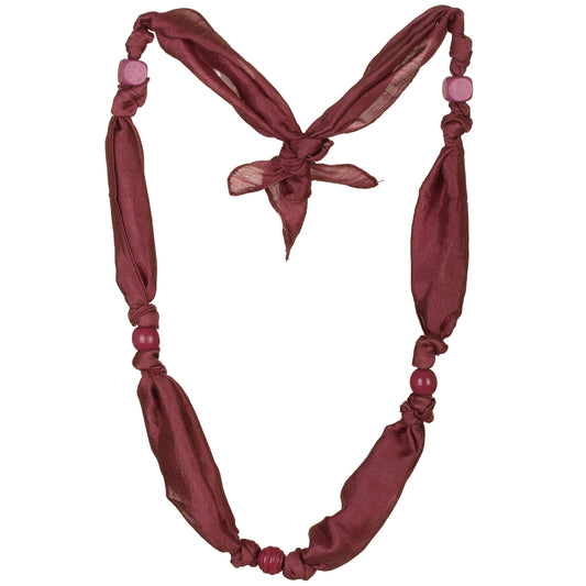 Collana seta riciclata puf con elementi legno