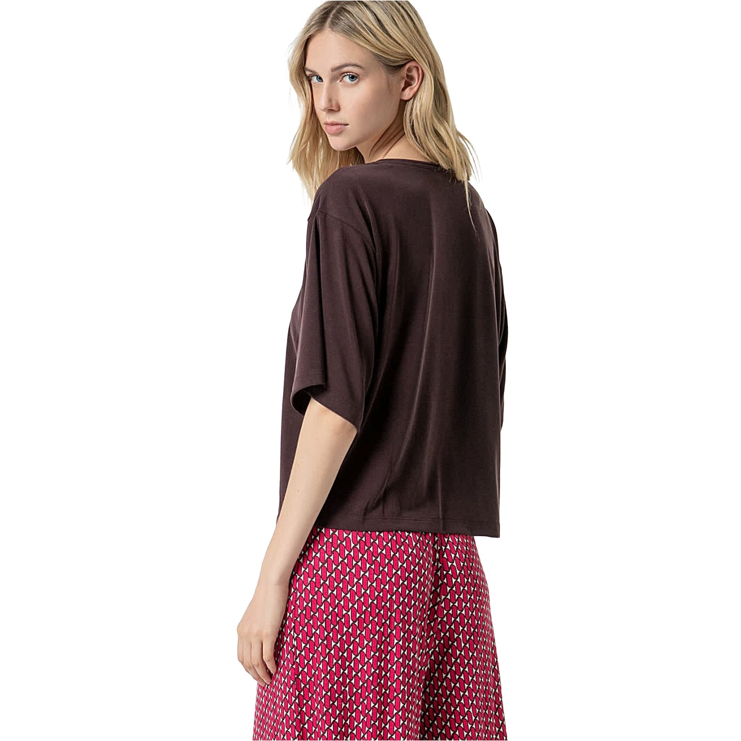 SURKANA - Maglietta elasticizzata ampia, scollo a V, manica raglan