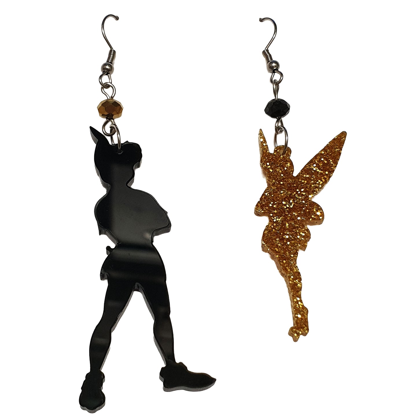 Orecchini pendenti asimmetrici Peter Pan silouette