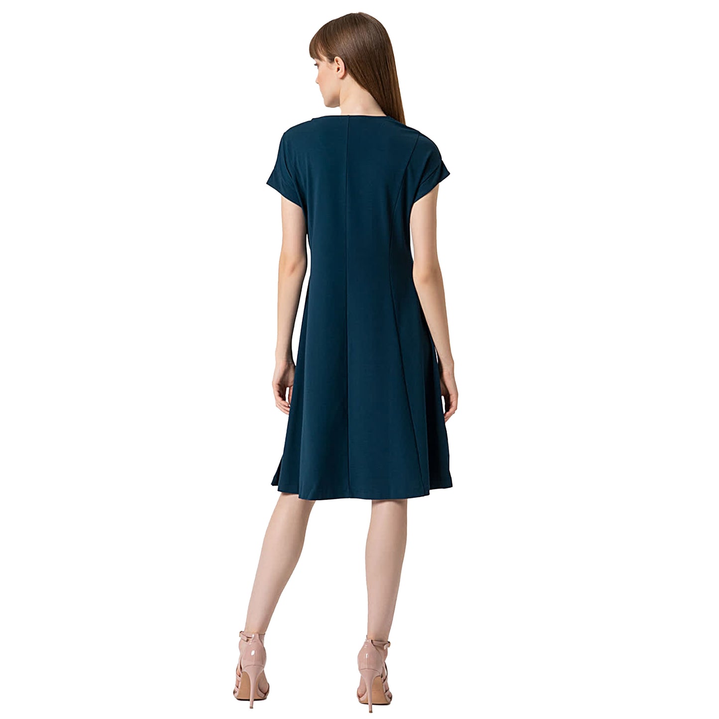 SURKANA - Abito elasticizzato basic tinta unita, midi, senza maniche svasato