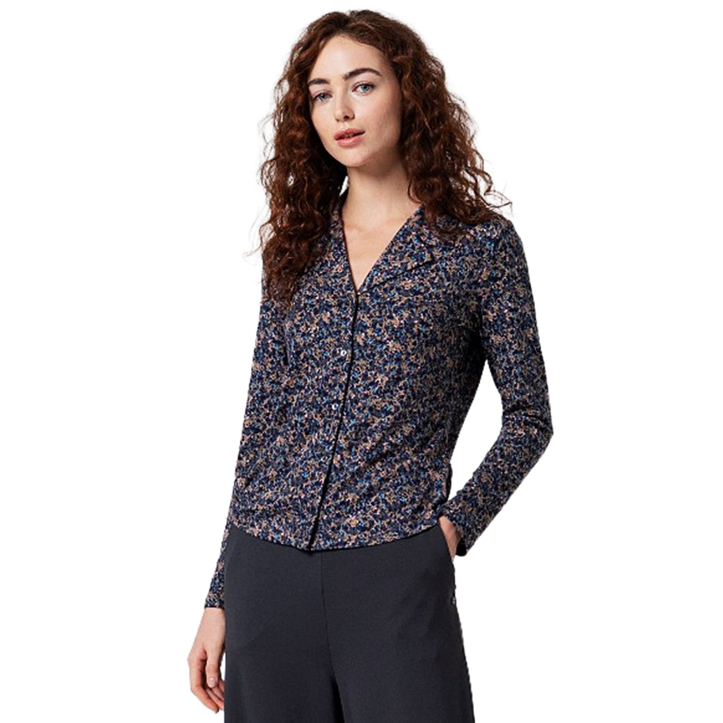 SURKANA - Camicia smoking stampata in tessuto riciclato-SURKANA-VIALESCARPE