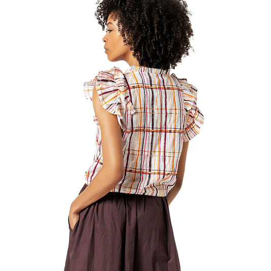 SURKANA - Blusa cotone manica corta, con volant e coulisse-SURKANA-VIALESCARPE