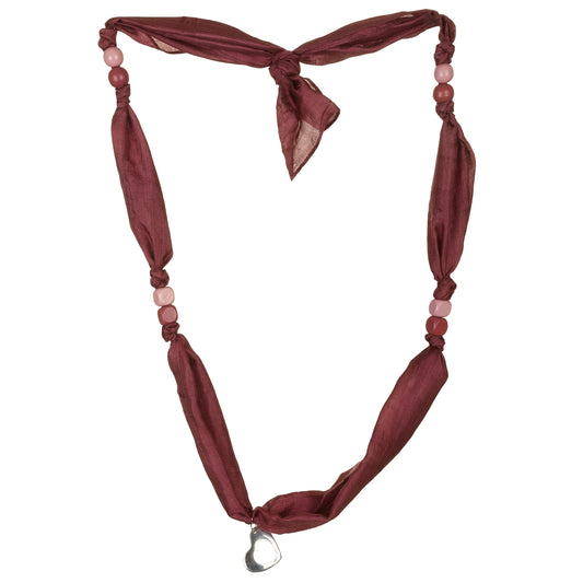 Collana seta riciclata puf con elementi legno