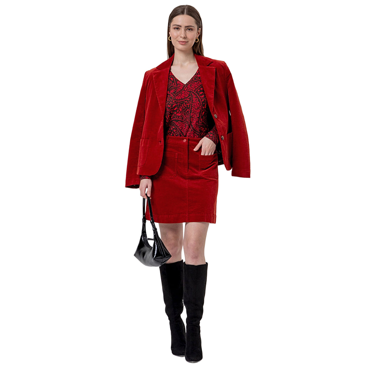SURKANA Gonna Corta in Velluto Rosso Inglese