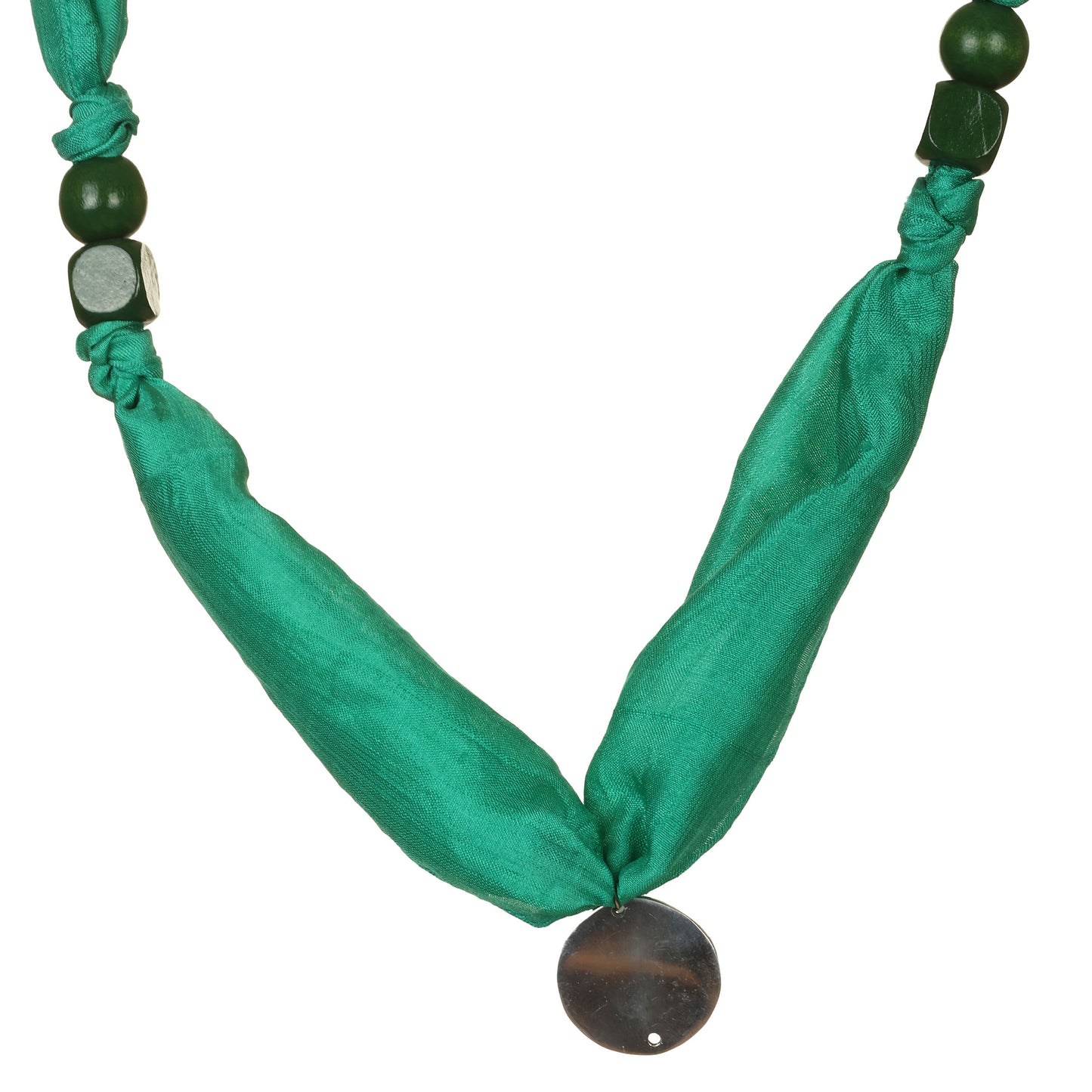 Collana seta riciclata puf con elementi legno