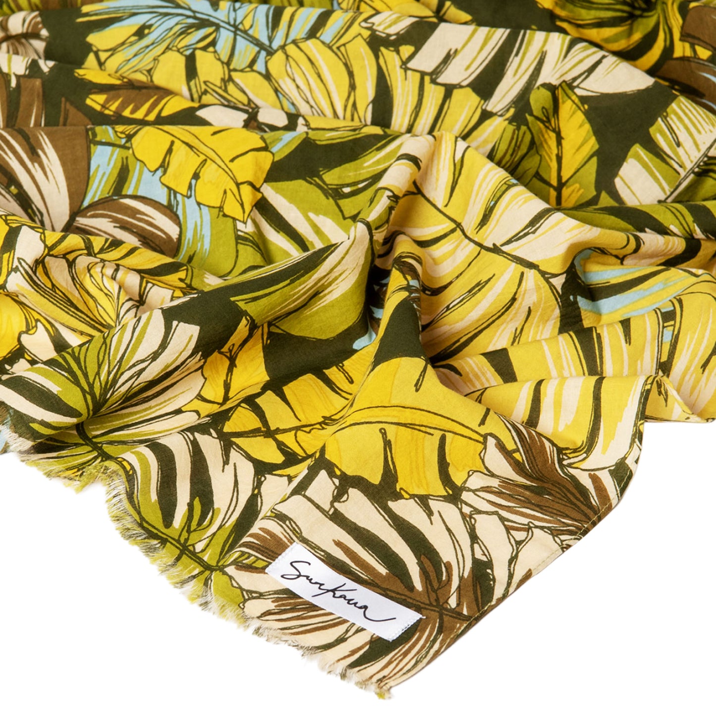 SURKANA Foulard rettangolare stampato con frange corte Verde