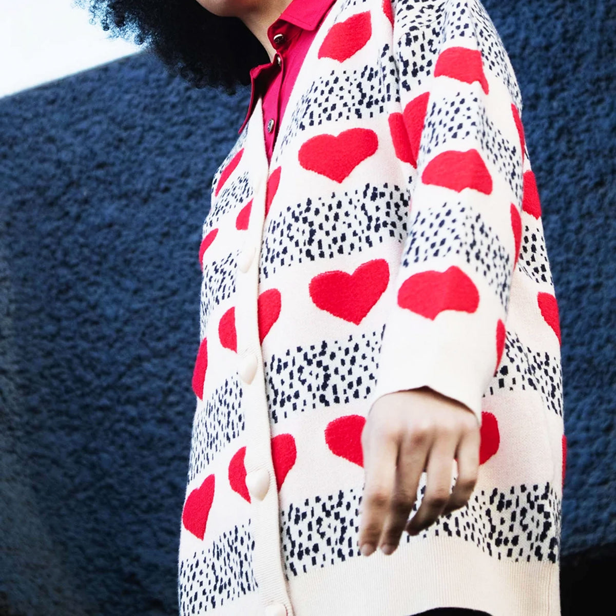 PEPALOVES Cardigan Rebeca Corazones Crema e Rosso