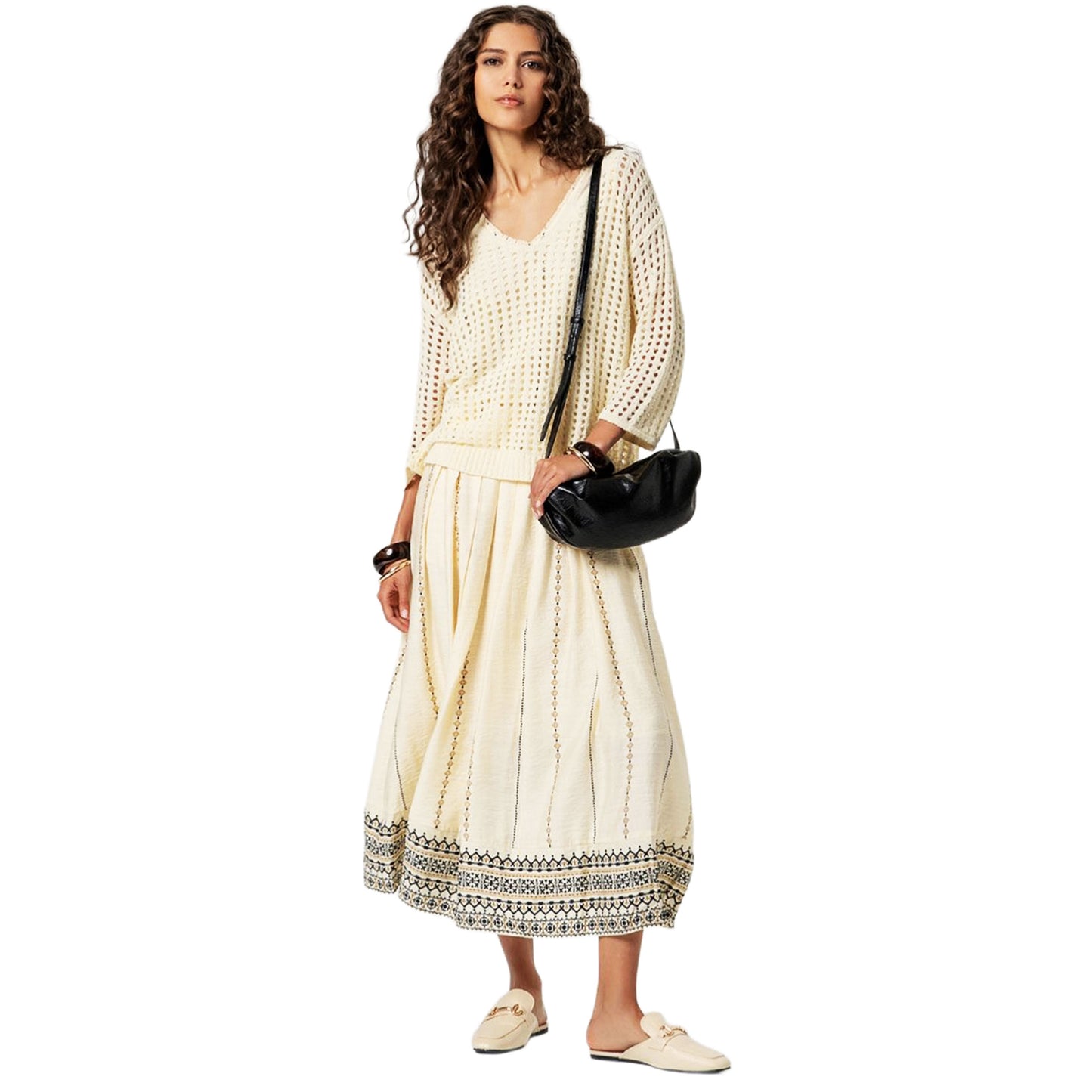 SURKANA Maglia con Scollo a V Panna
