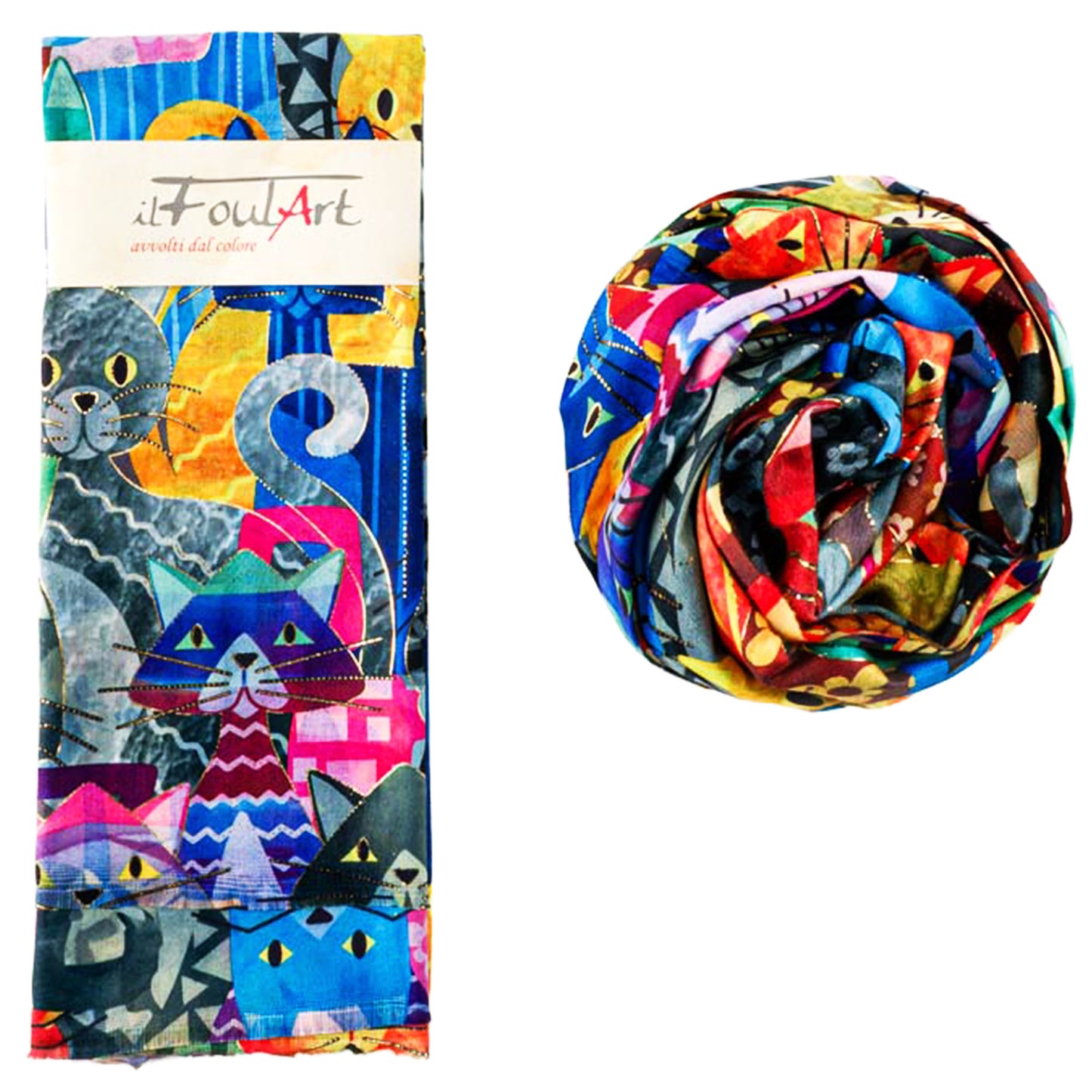 Scialle Stola FoulART Oro DoubleFace Gattoni Blu