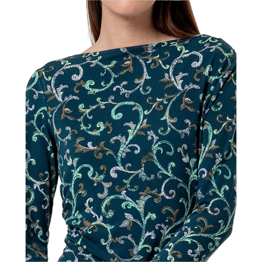 SURKANA T-shirt Scollo Barca Stampa Arabesque Verde Scuro