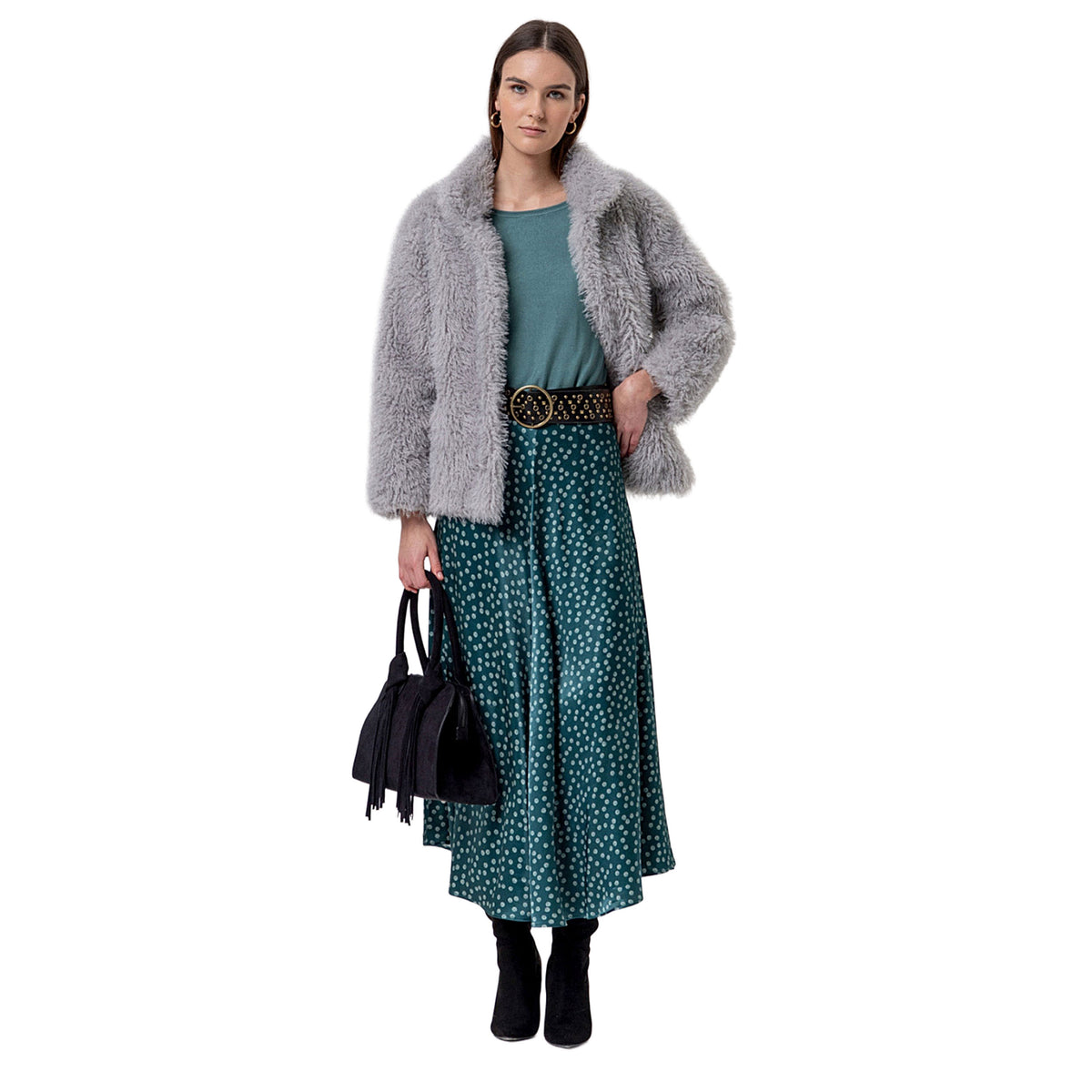 SURKANA Maglione in Maglia con Scollo a Barca Verde Polvere