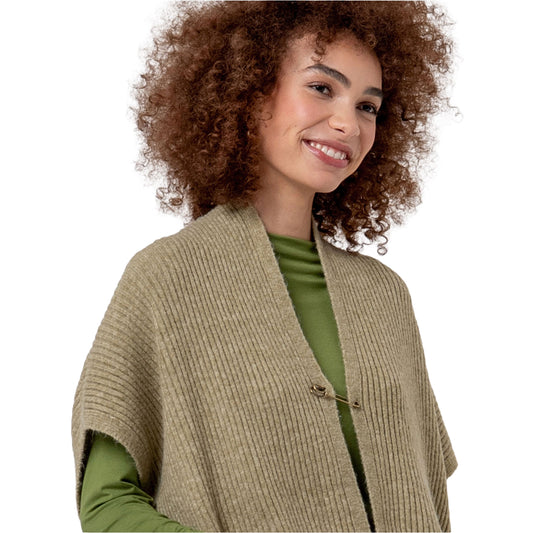SURKANA Poncho in Maglia a Coste con Collo a Scialle Verde