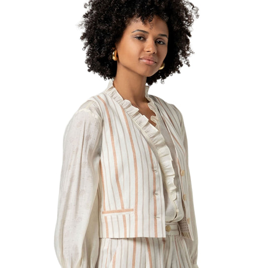 SURKANA Gilet Corto a Righe Panna e Cotto
