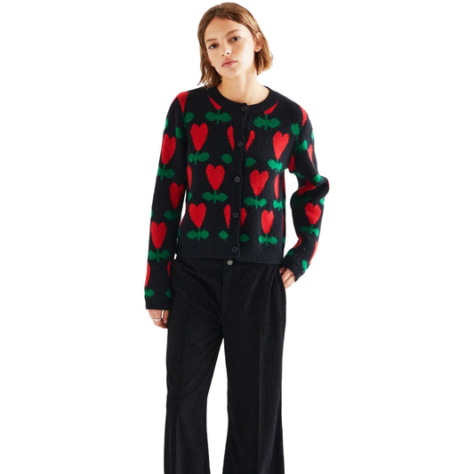 COMPAÑÍA FANTÁSTICA Cardigan nero con stampa ciclaminoCOMPAÑÍA FANTÁSTICA Cardigan nero con stampa ciclamino