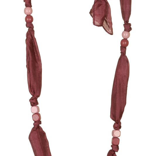 Collana seta riciclata puf con elementi legno
