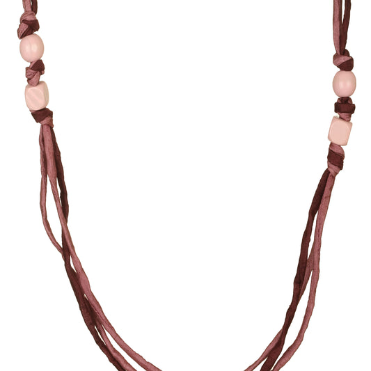 Collana fili seta riciclata, elementi legno