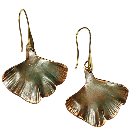 HOIKO Orecchini in rame e ottone foglia di Ginko 01
