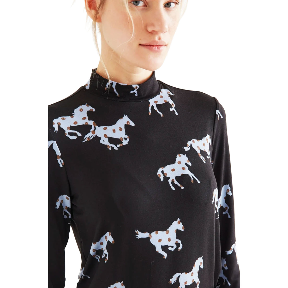 COMPAÑÍA FANTÁSTICA Maglia nera con stampa Horse azzurro