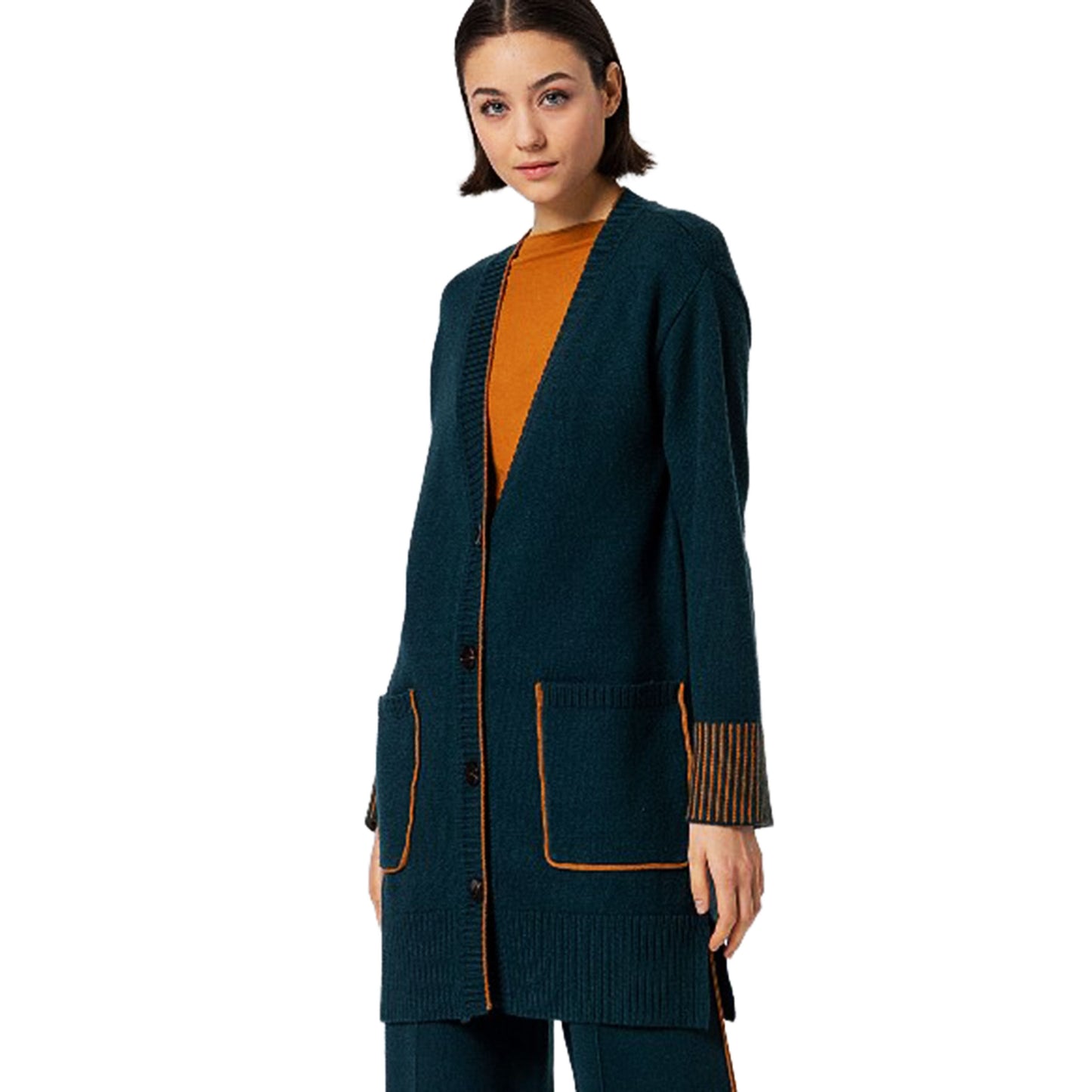 SURKANA - Cardigan lungo con tasche e contrasti di colore-SURKANA-VIALESCARPE
