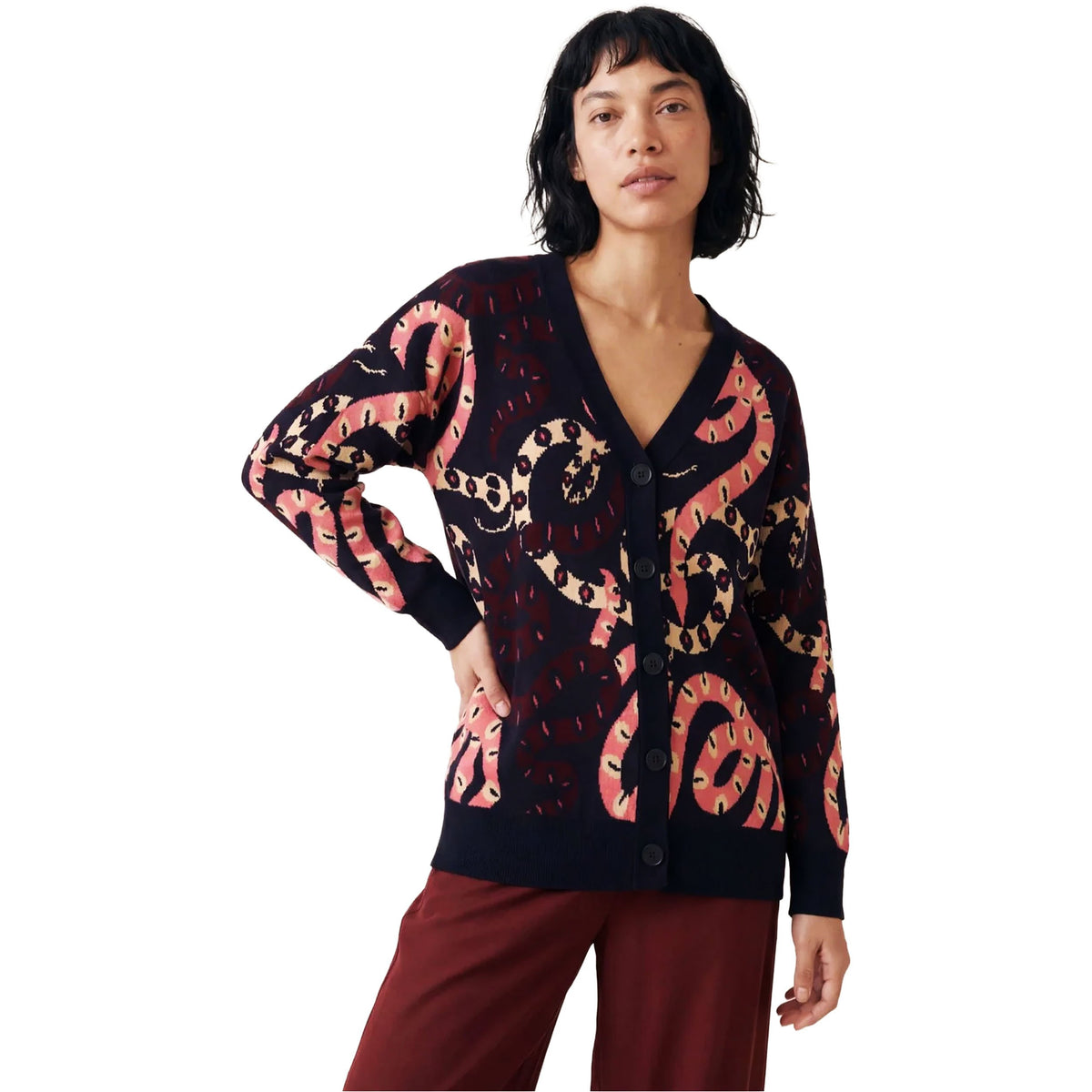 PEPALOVES Cardigan Rebeca Snakes Nero e Multicolor