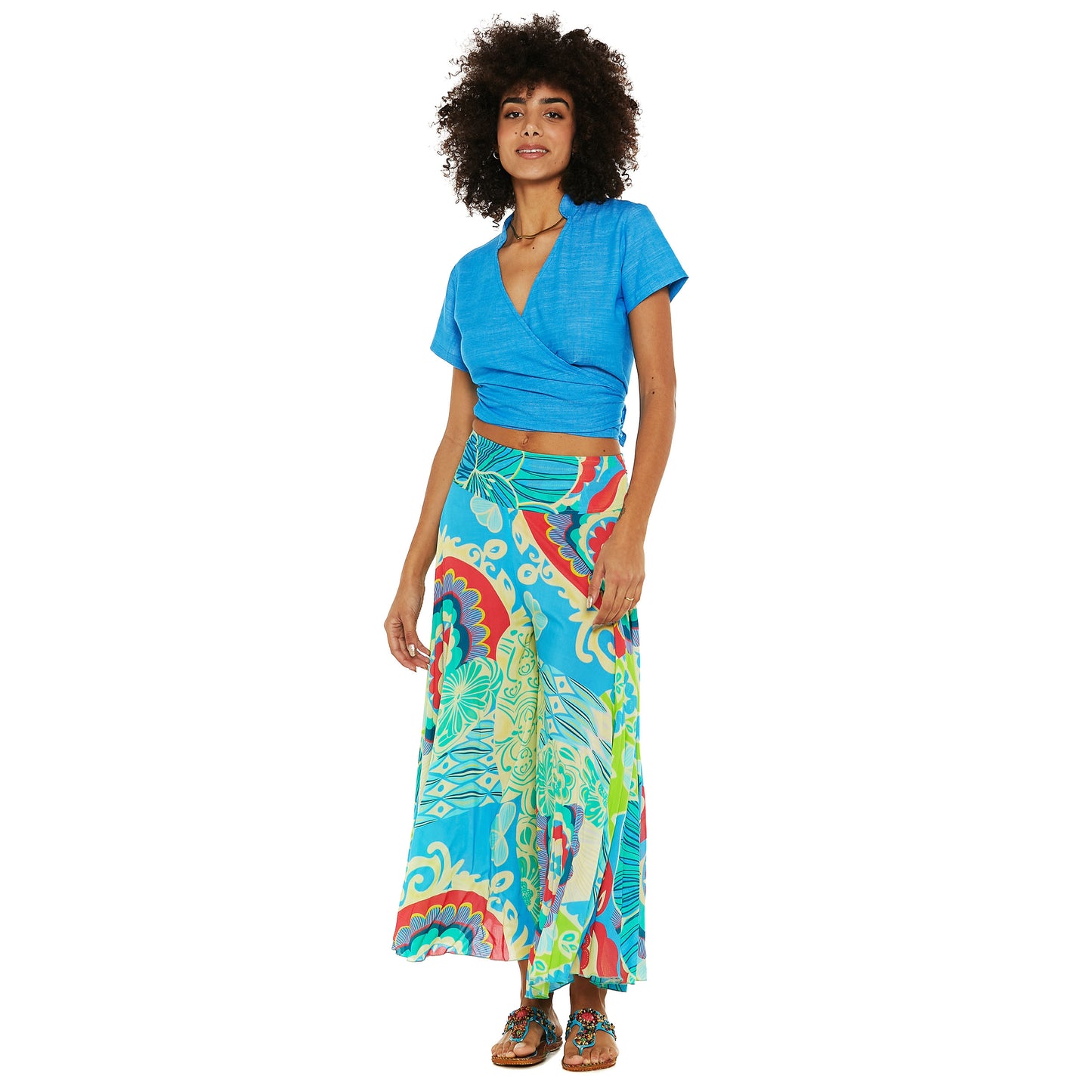 BABA DESIGN - Pantaloni larghi cropped MYSTIC LAGOON